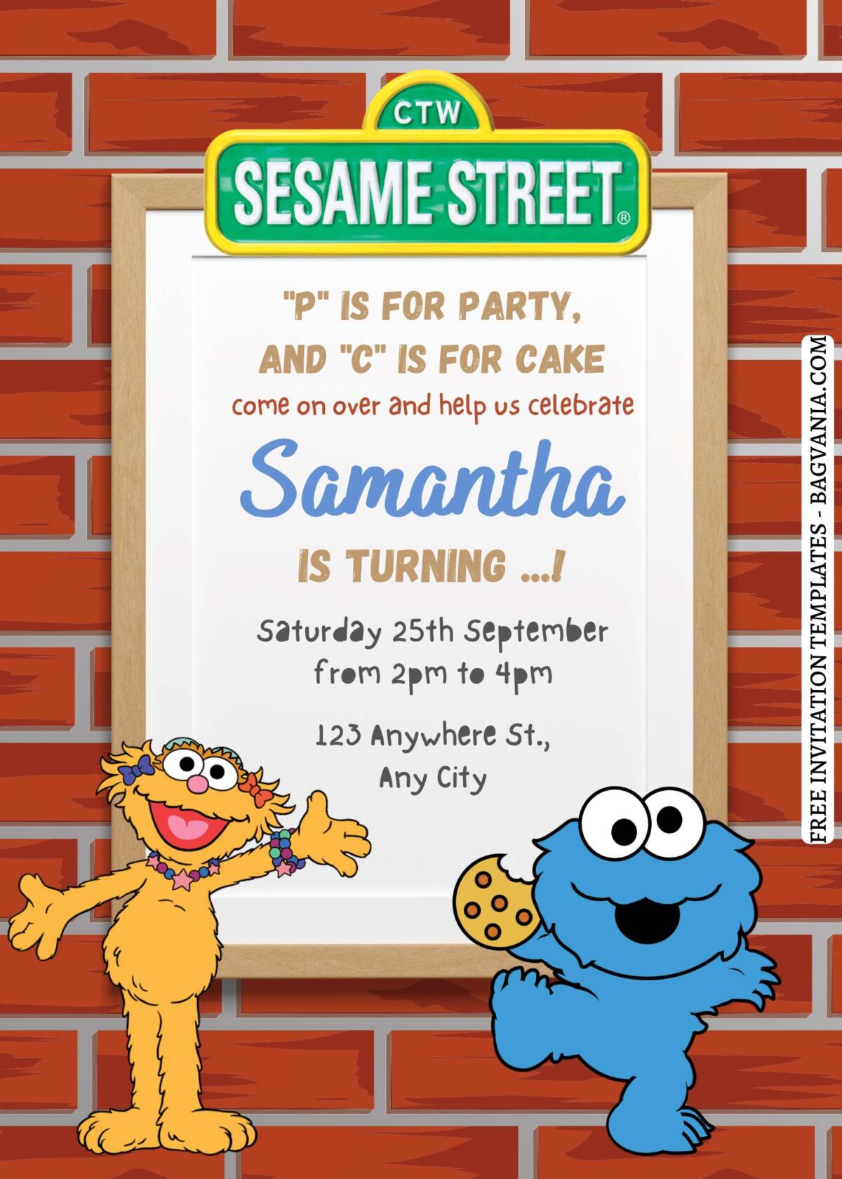 9+ Party & Cake Sesame Street Canva Birthday Invitation Templates  with cute baby cookie monster