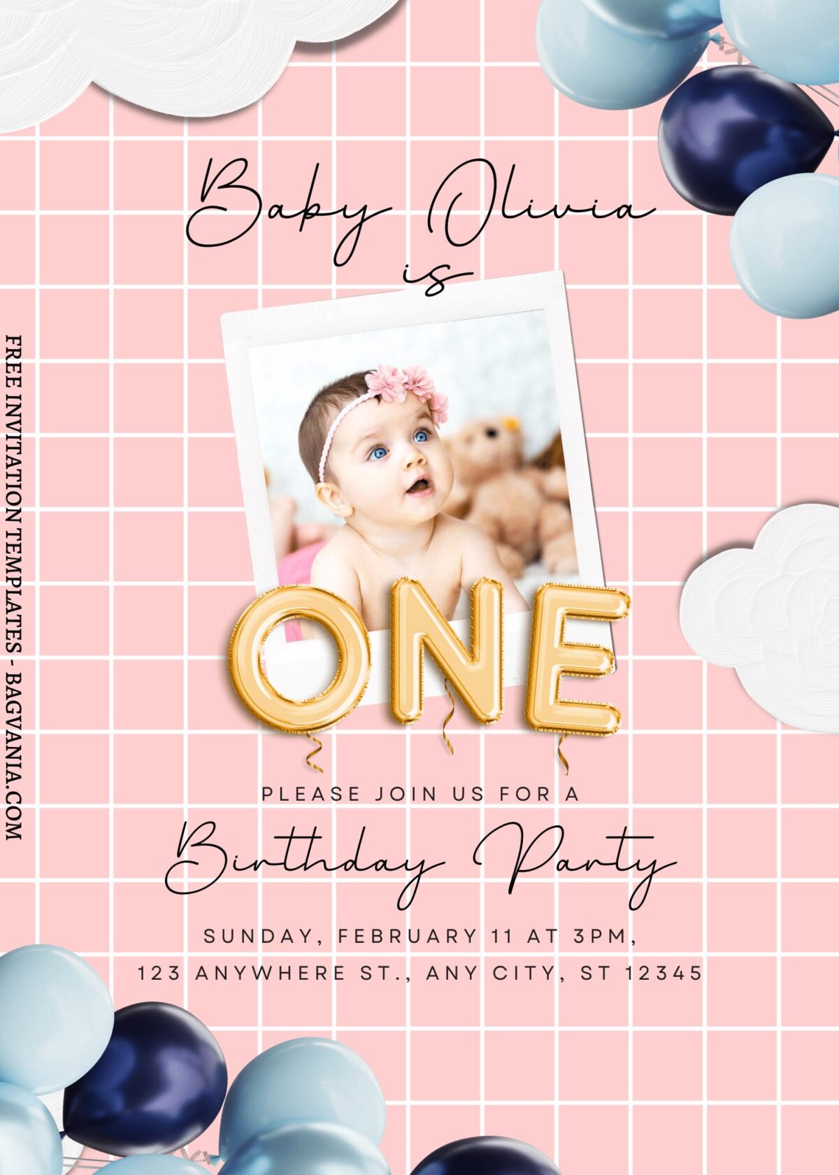 9+ Stunning Balloon And Cloud Canva Birthday Invitation Templates  with cute photo frame