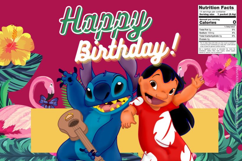 7+ Lilo & Stitch Canva Birthday Water Bottle Labels Templates Four