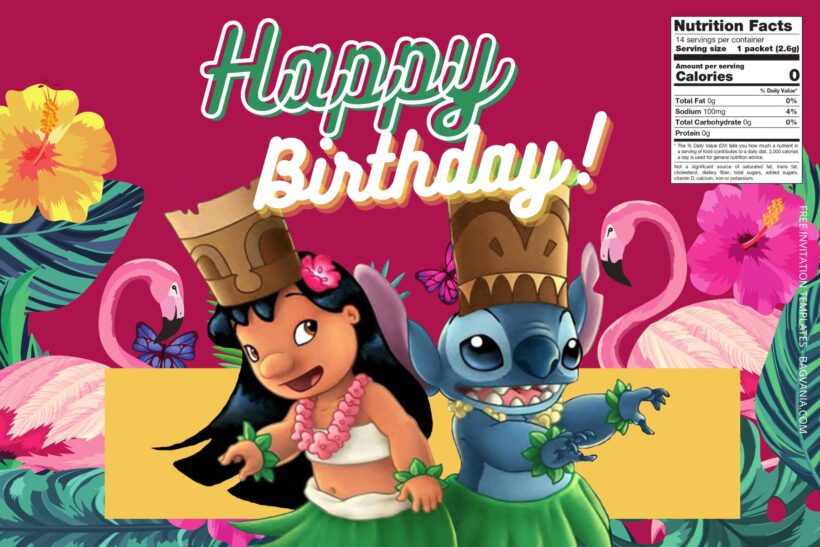 7+ Lilo & Stitch Canva Birthday Water Bottle Labels Templates One
