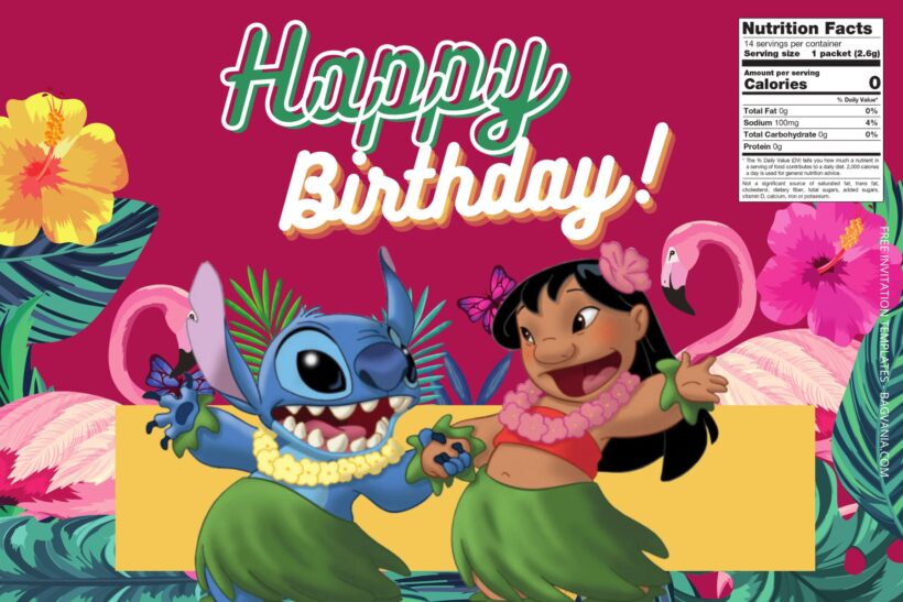 7+ Lilo & Stitch Canva Birthday Water Bottle Labels Templates Two