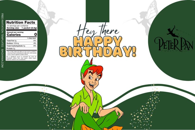 7+ Peterpan Canva Birthday Water Bottle Labels Templates Seven