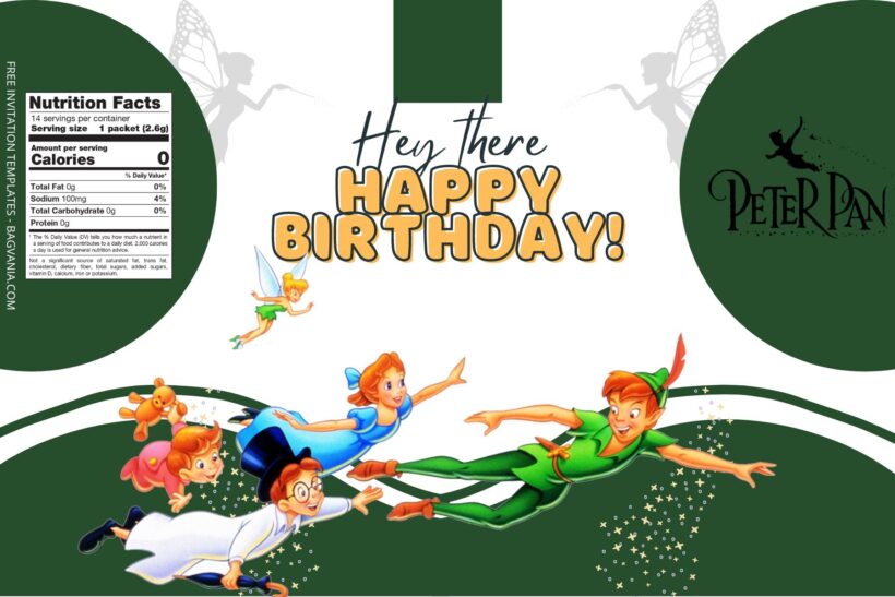 7+ Peterpan Canva Birthday Water Bottle Labels Templates Six