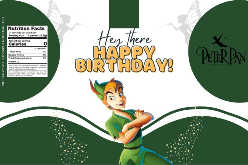 7+ Peterpan Canva Birthday Water Bottle Labels Templates Three