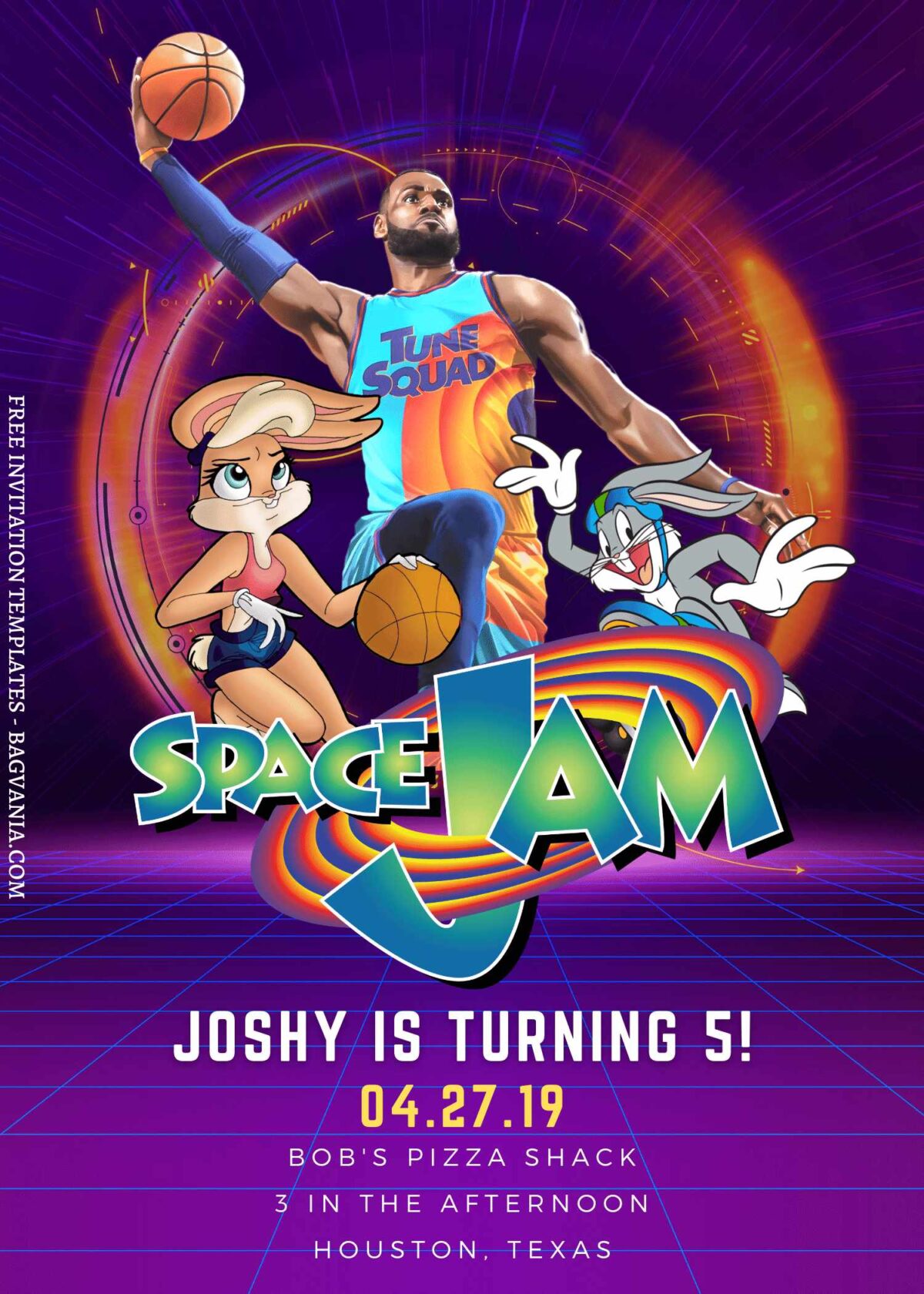 7+ Space Jam The Game Canva Birthday Invitation Templates with Lebron James