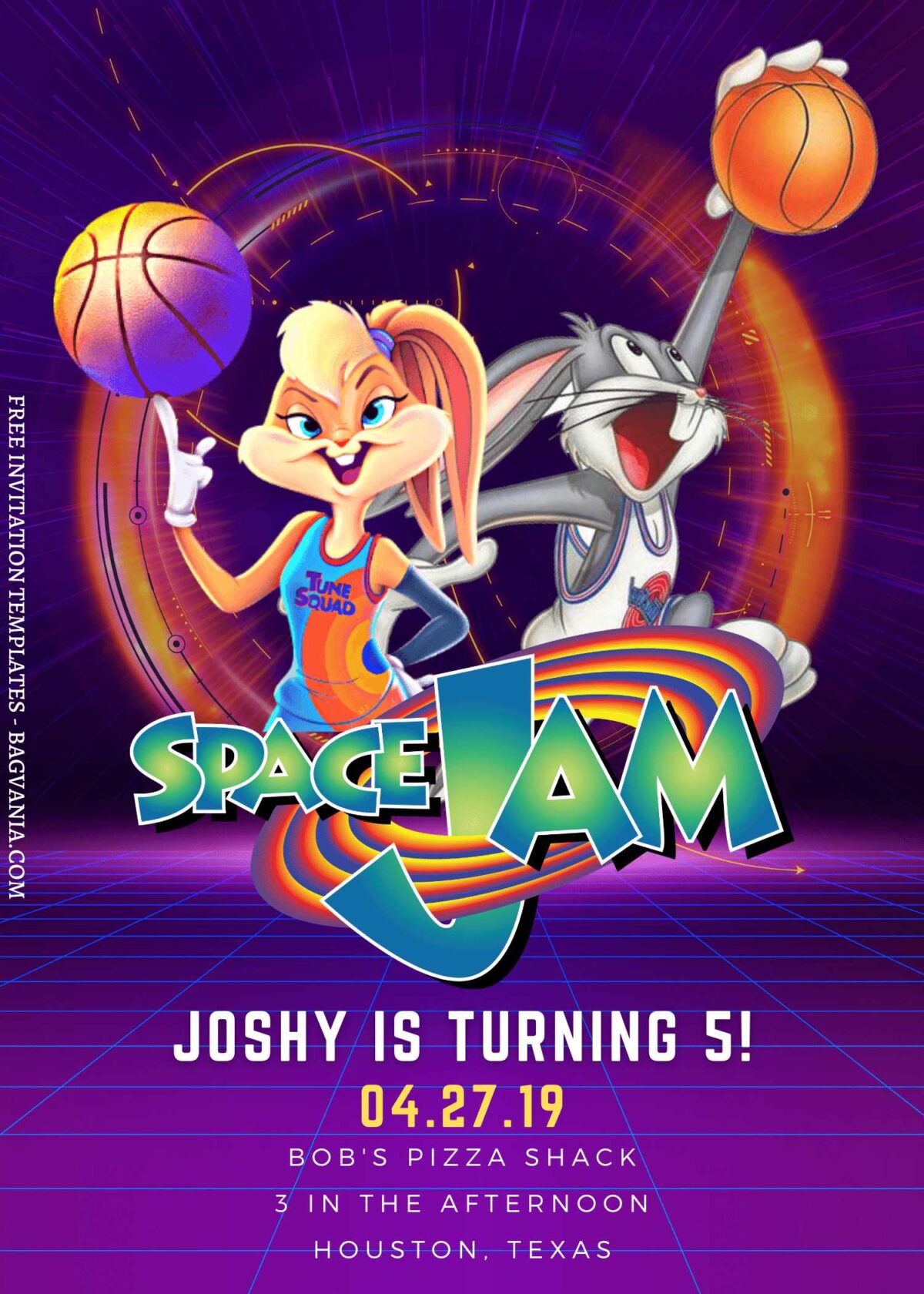 7+ Space Jam The Game Canva Birthday Invitation Templates with adorable Lola Bunny