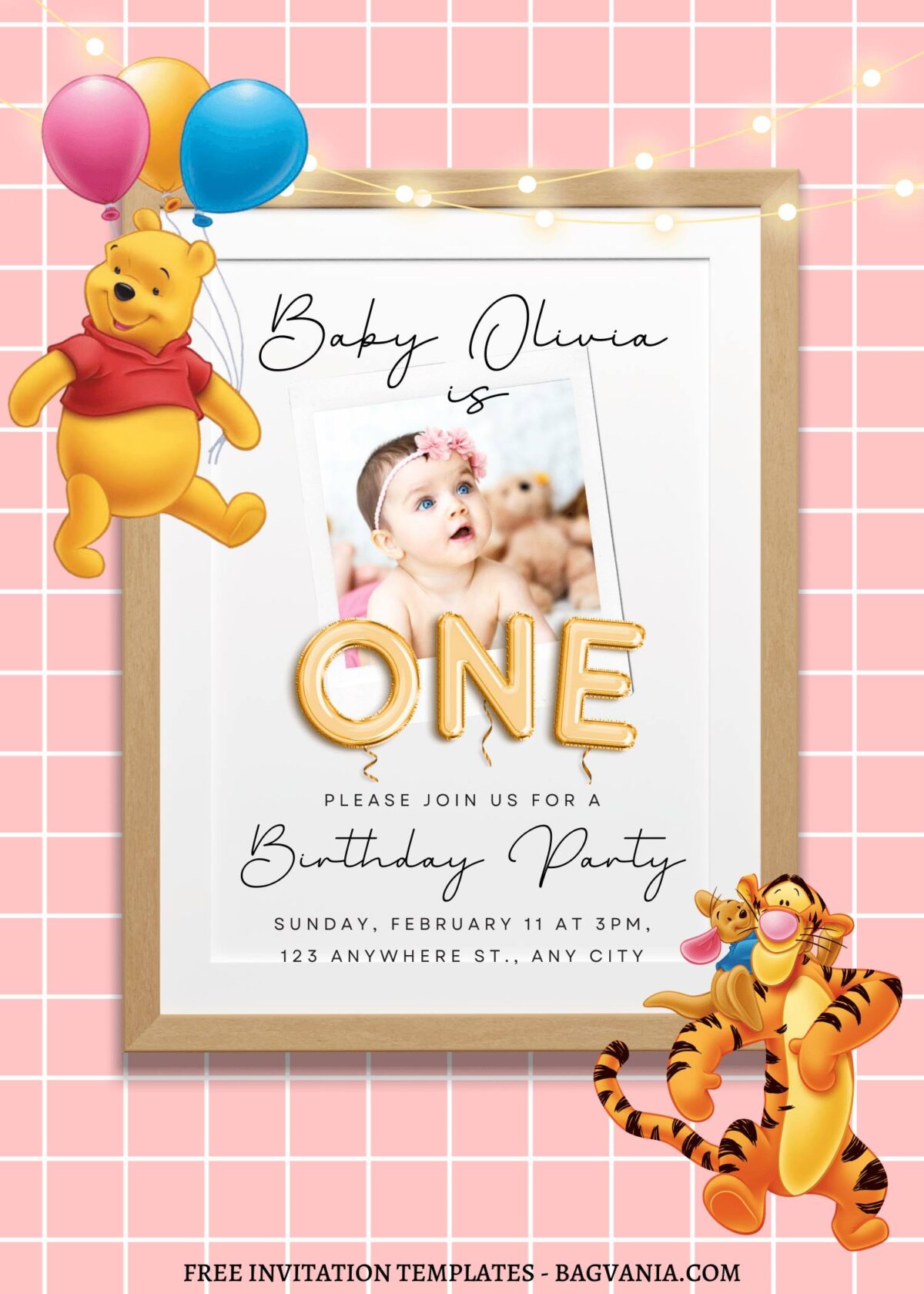 8+ Picnic Time Winnie The Pooh Canva Birthday Invitation Templates   with adorable pooh holding balloons