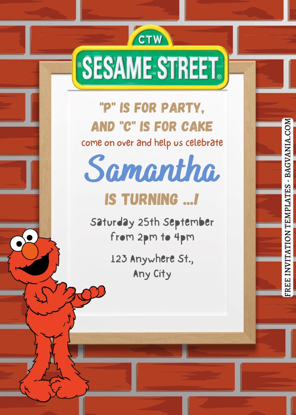 9+ Party & Cake Sesame Street Canva Birthday Invitation Templates  with brick wall background