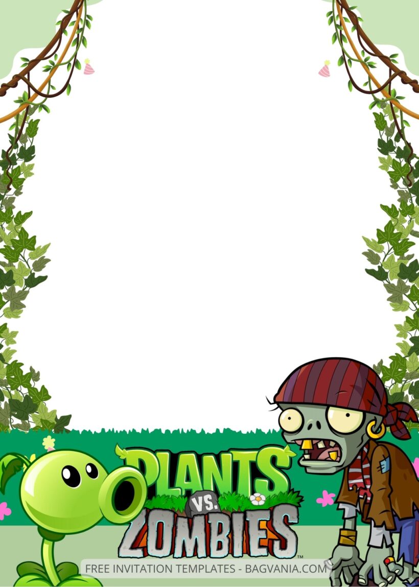Blank Plants Vs Zombies Canva Birthday Invitation Templates Five