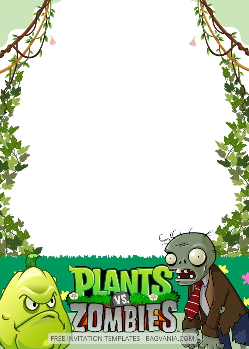 Blank Plants Vs Zombies Canva Birthday Invitation Templates Two