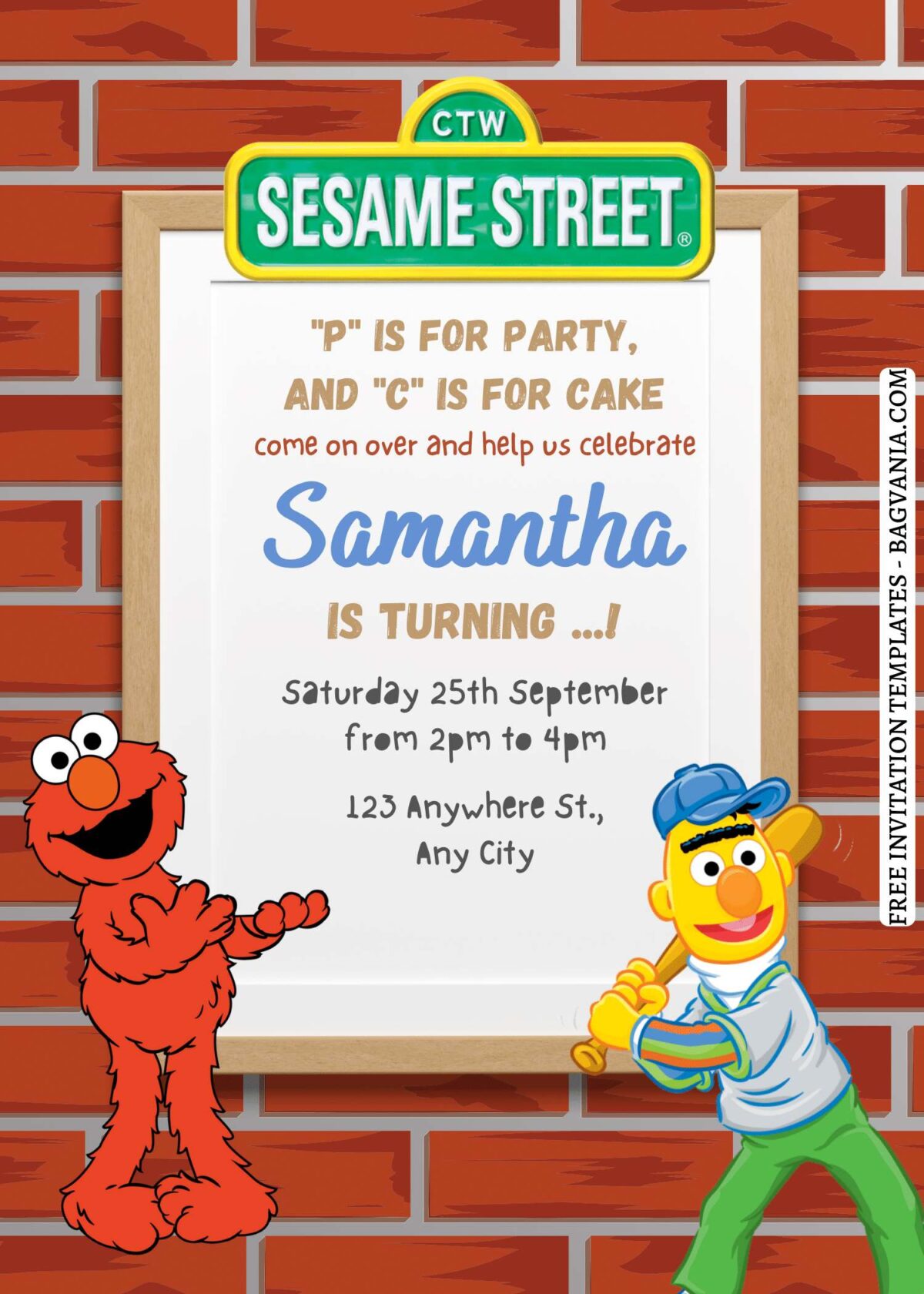 9+ Party & Cake Sesame Street Canva Birthday Invitation Templates  with Elmo and Bert