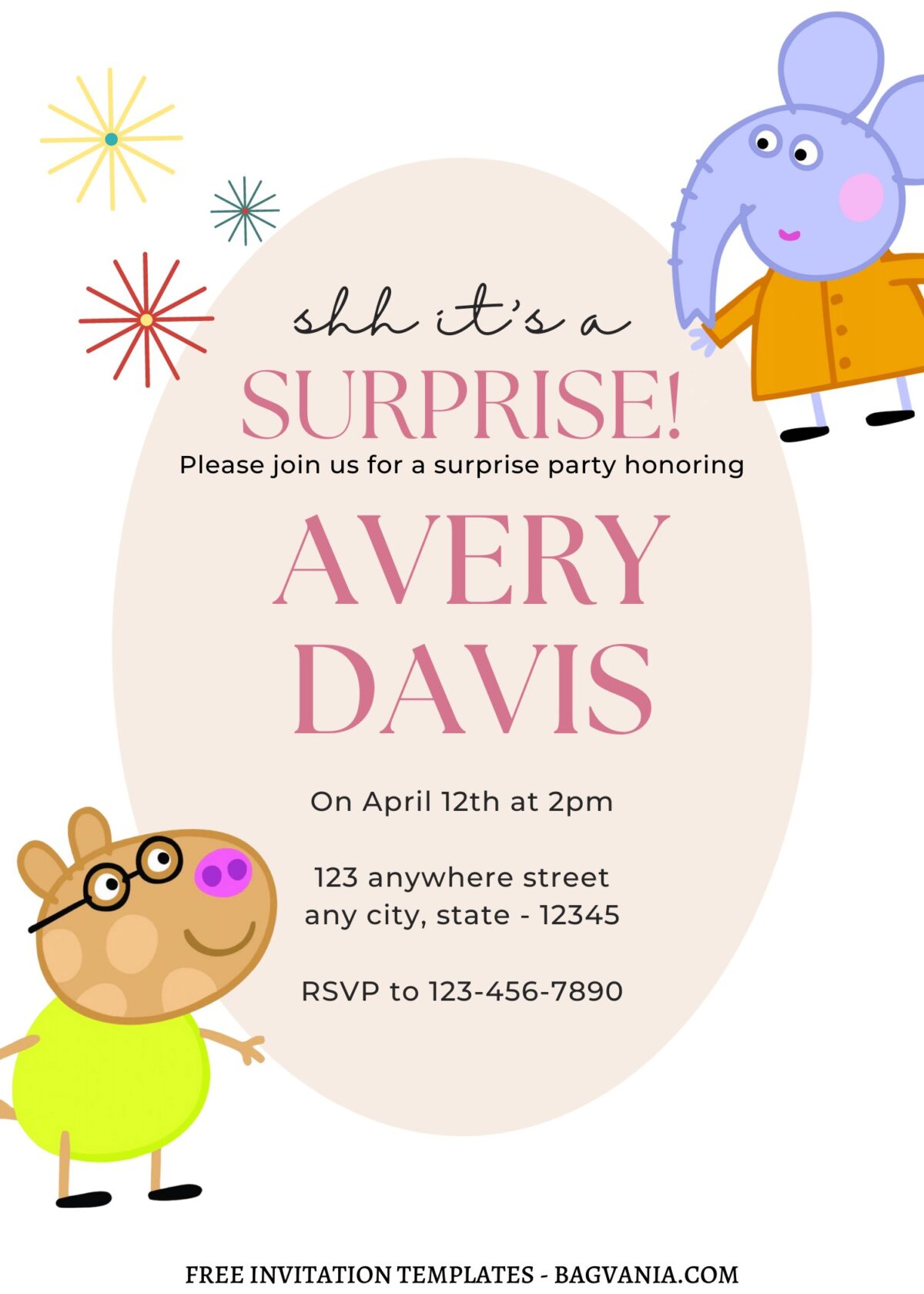 8+ Cheerful Peppa Pig Surprise Canva Birthday Invitation Templates with 