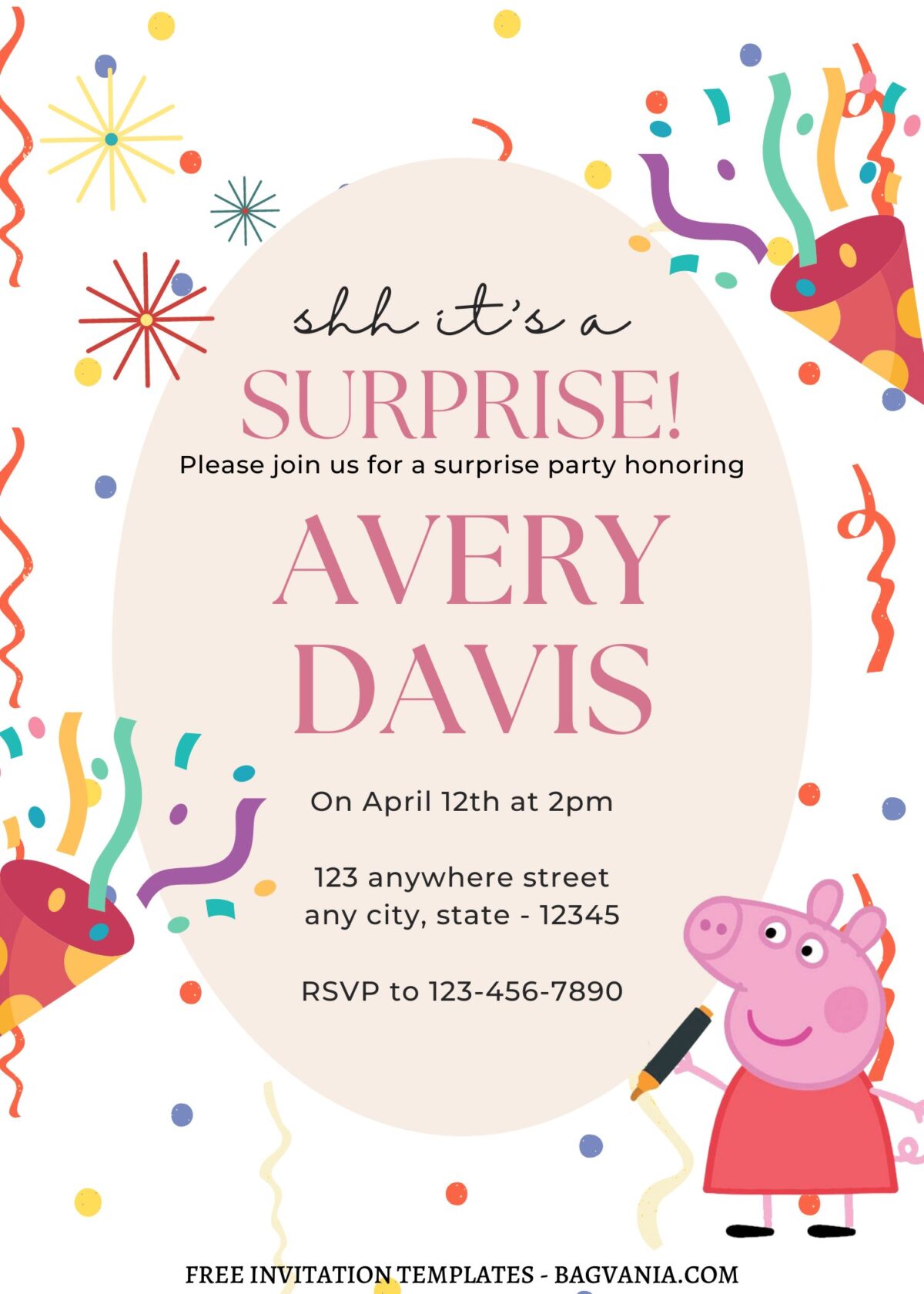8+ Cheerful Peppa Pig Surprise Canva Birthday Invitation Templates with cute wording