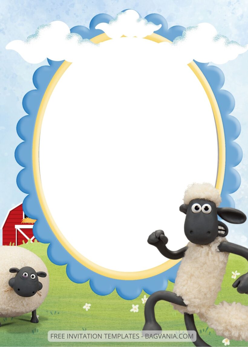 Blank Shaun The Sheep Canva Birthday Invitation Templates FIve