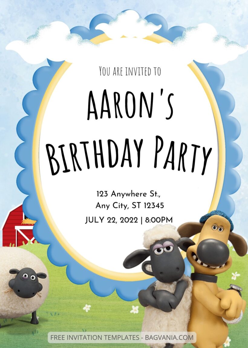 Shaun The Sheep Canva Birthday Invitation Templates One