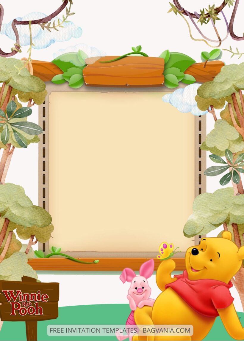 Blank Winnie The Pooh Canva Birthday Invitation Templates Five