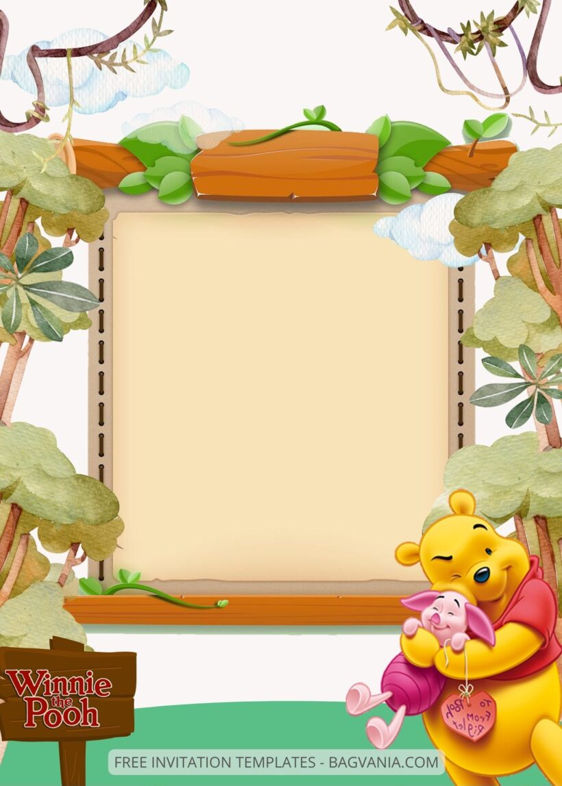 Blank Winnie The Pooh Canva Birthday Invitation Templates Seven