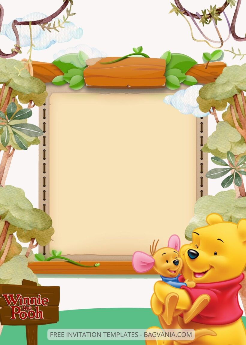 Blank Winnie The Pooh Canva Birthday Invitation Templates Six