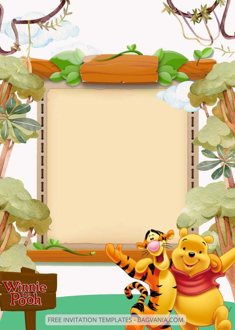 Blank Winnie The Pooh Canva Birthday Invitation Templates Three