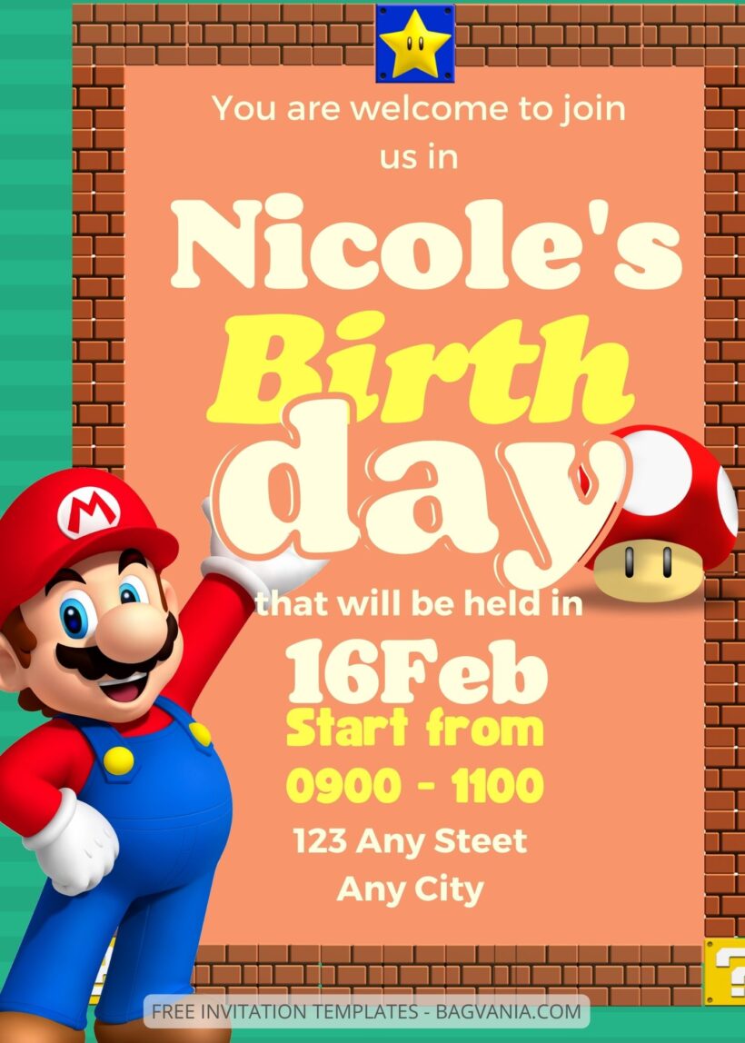 FREE EDITABLE - 11+ Super Mario Canva Birthday Invitation Templates One