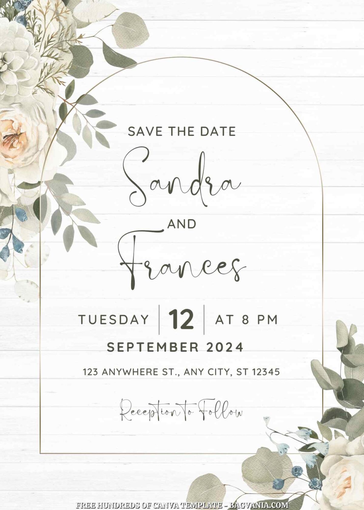 Free Editable White Green Floral Wedding Invitation