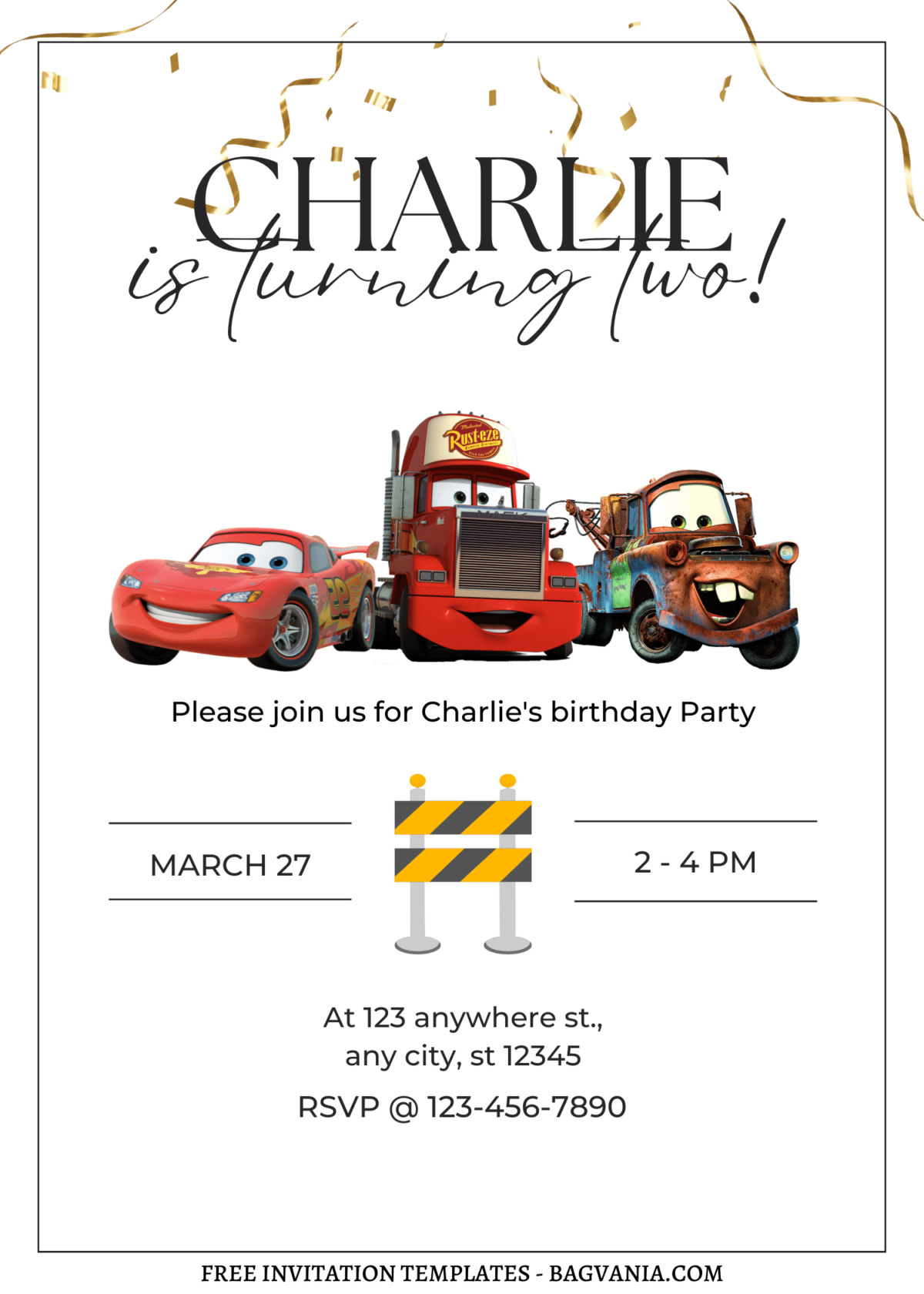 8+ Glorious Disney Cars Canva Birthday Invitation Templates  with Mater and mack