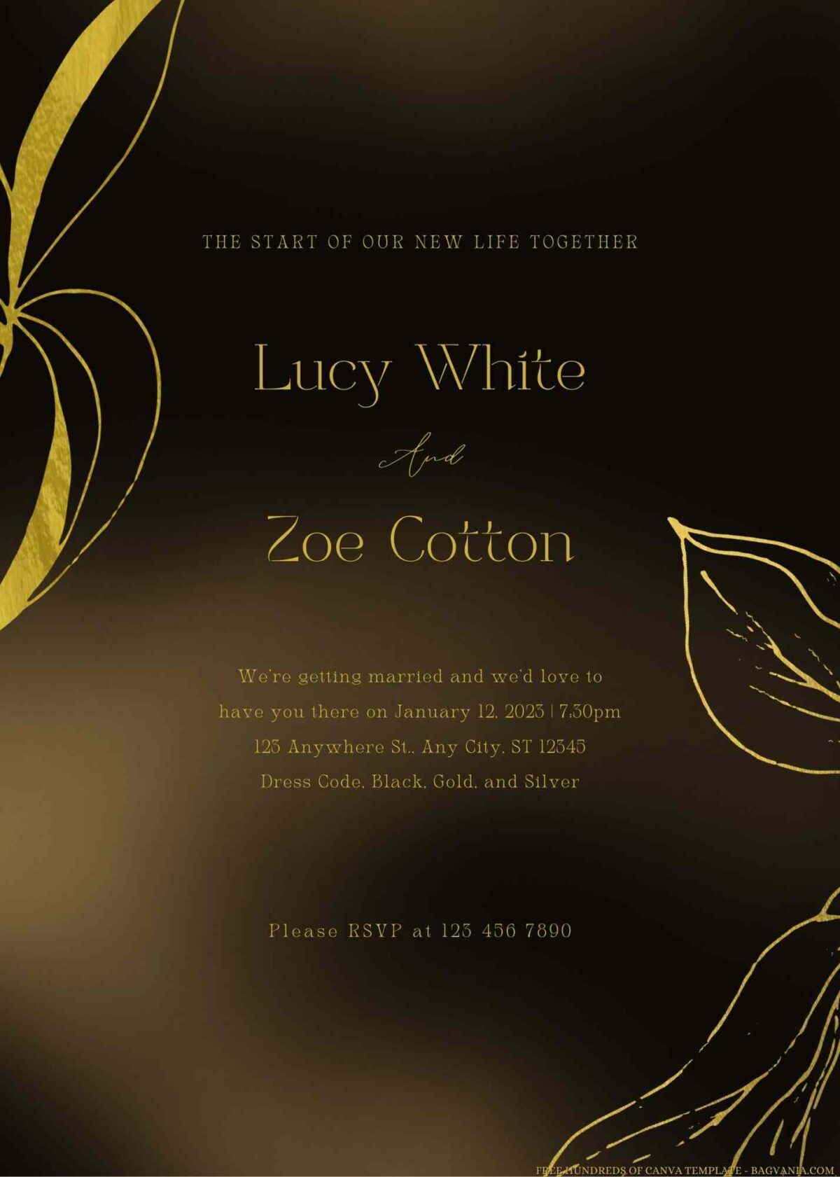 Free Editable Loose Gold Leaf Wedding Invitation