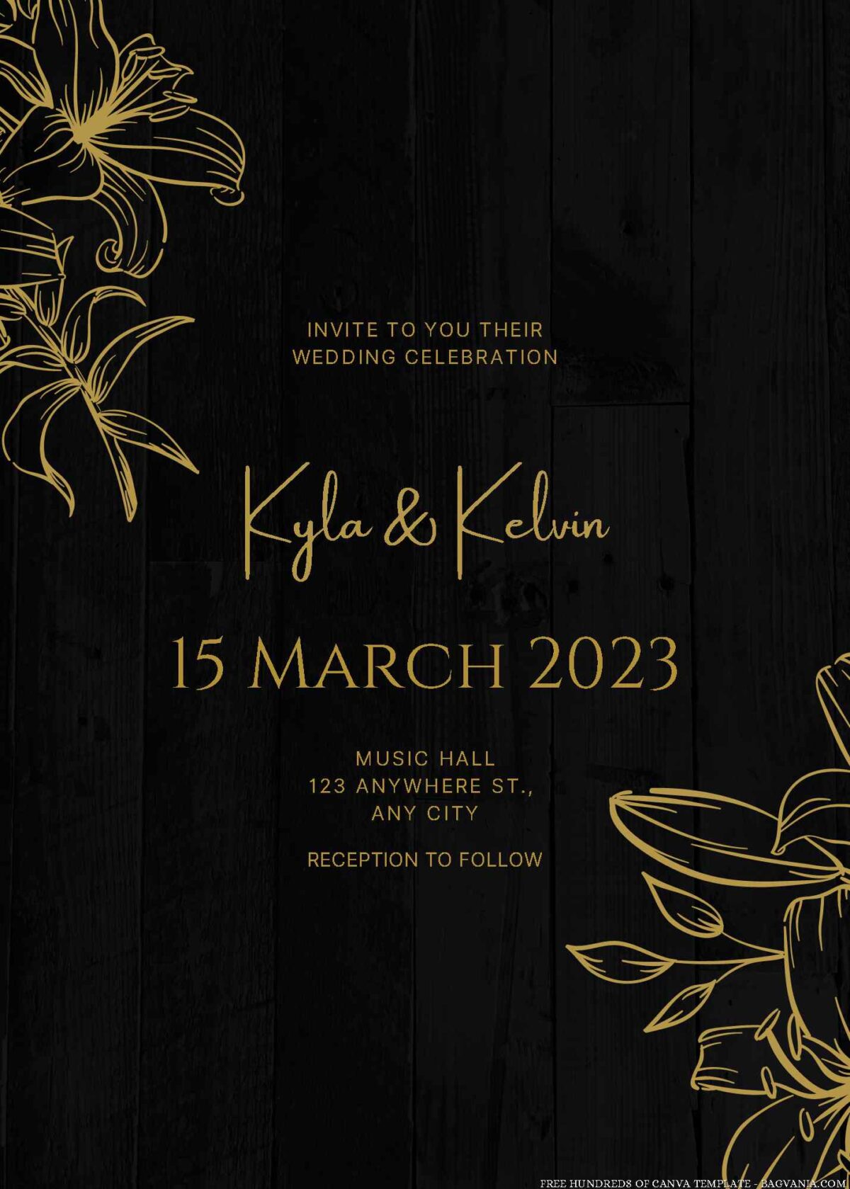 Free Editable Line Detail Flower Wood Wedding Invitation