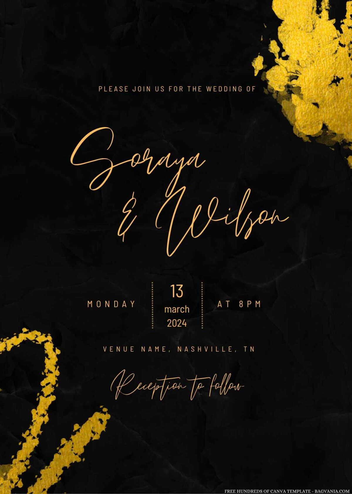 Free Editable Golden Abstract Shape Wedding Invitation