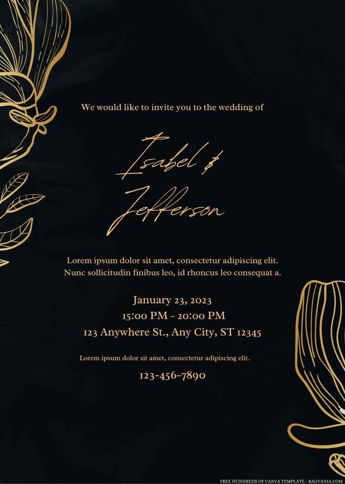Golden branch Floral Canva Wedding Invitation