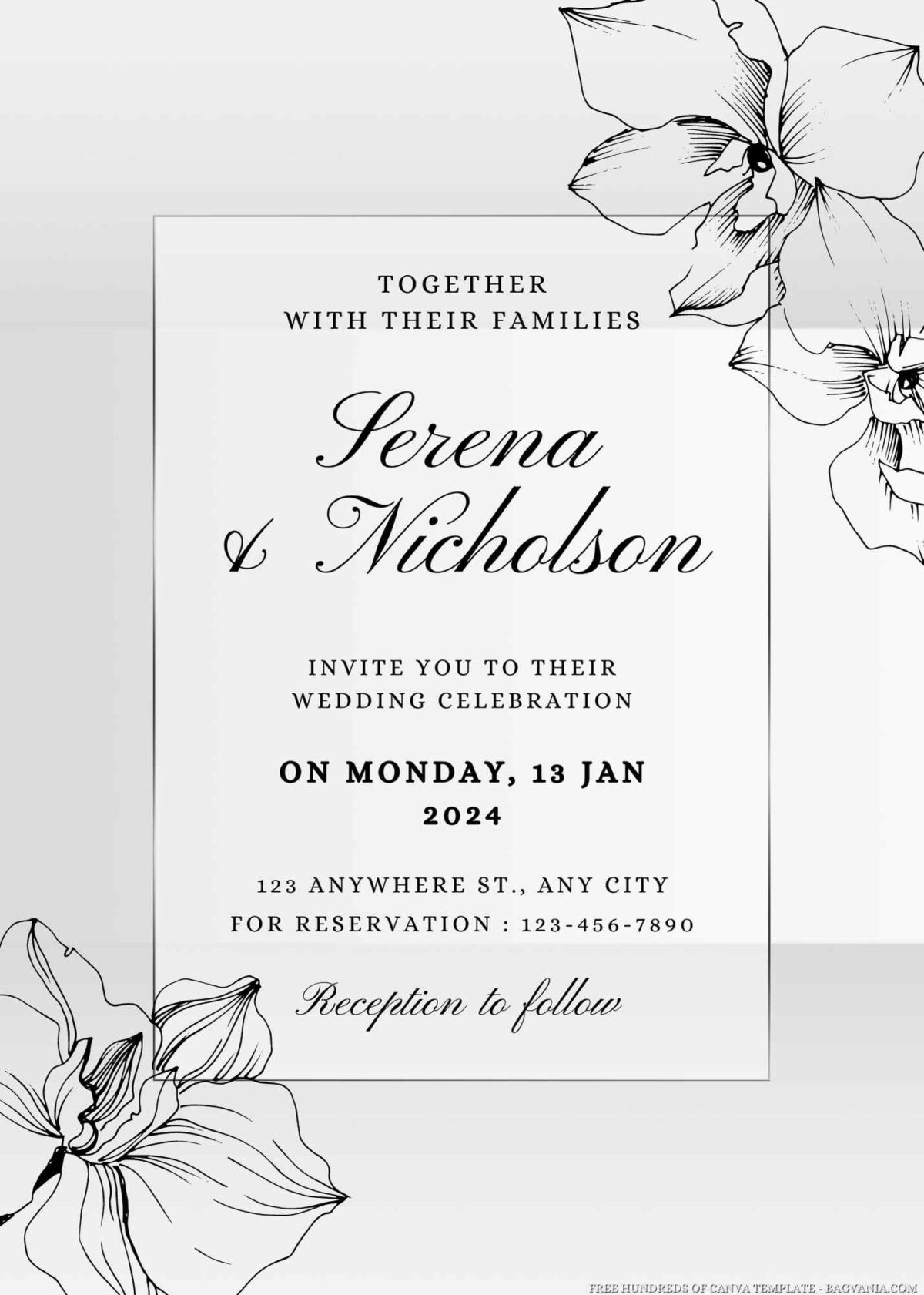 Free Editable Dark Grey Orchid Floral Wedding Invitation
