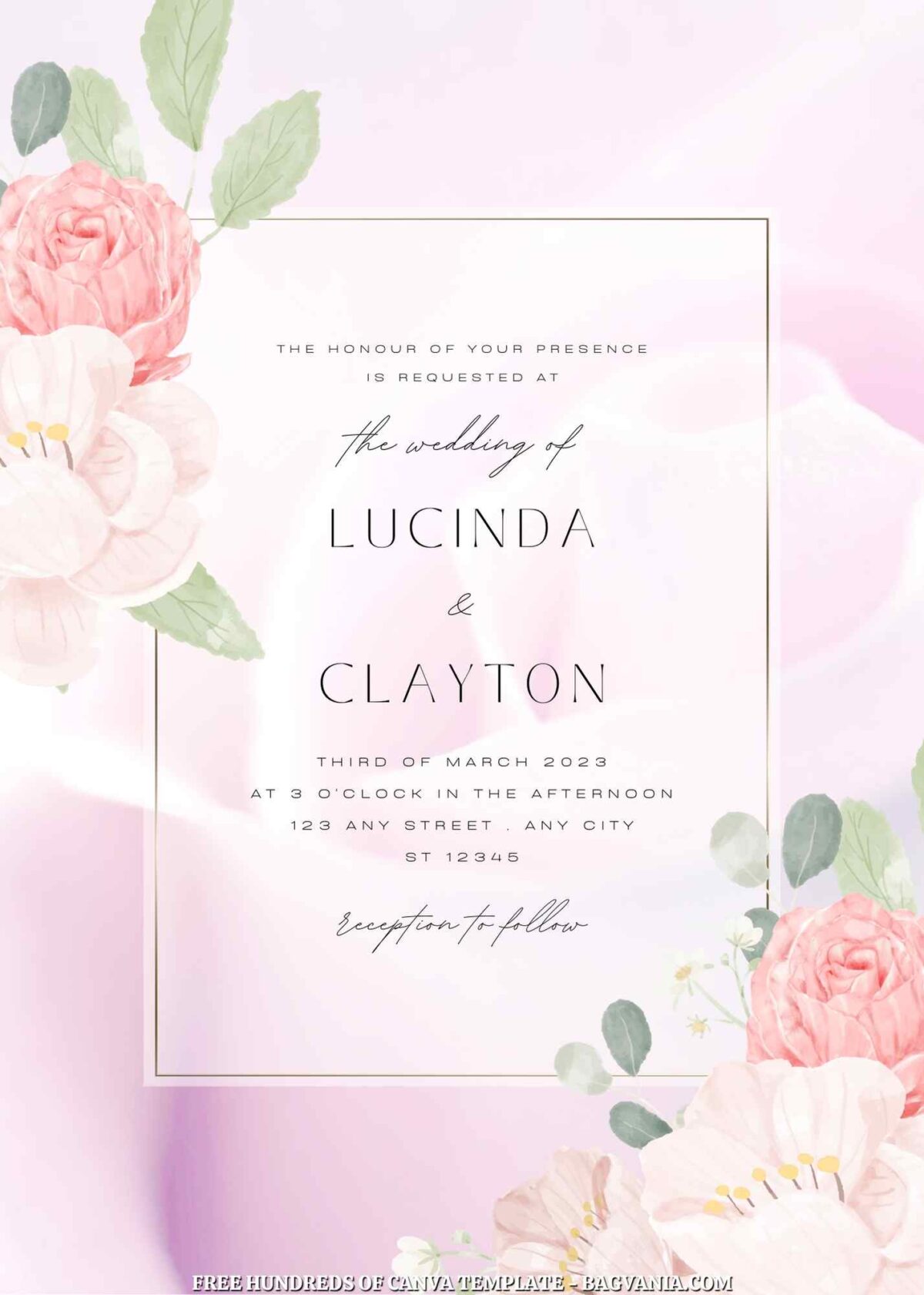 Free Editable Pink Rose Peony Wedding Invitation