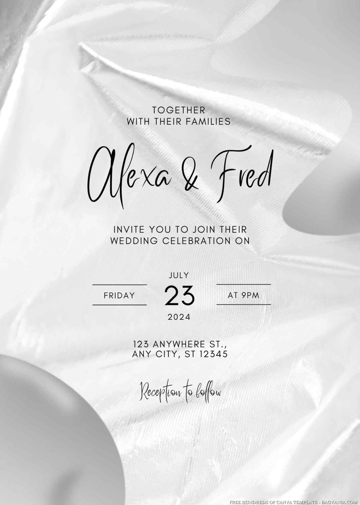 Free Editable Shiny Black White Blob Wedding Invitation