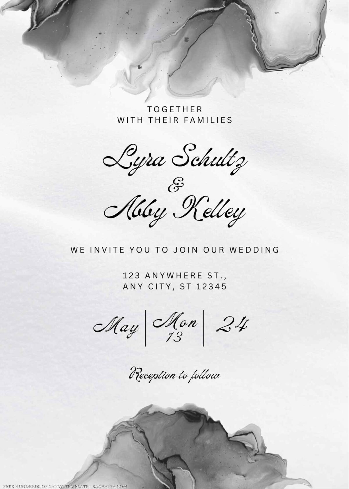 Free Editable Black Watecolor Stain Wedding Invitation