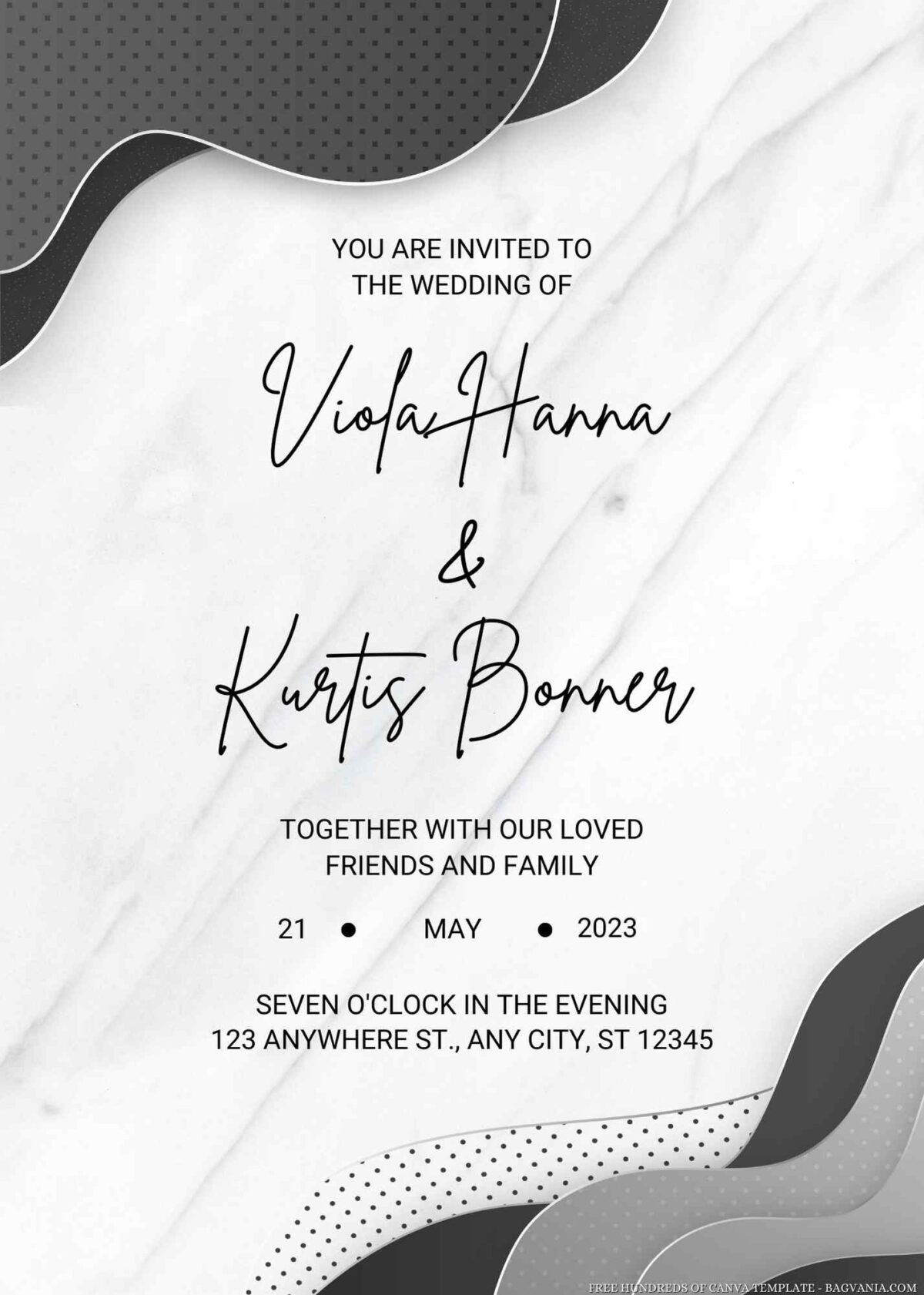 Free Editable White Black Wavy Border Wedding Invitation
