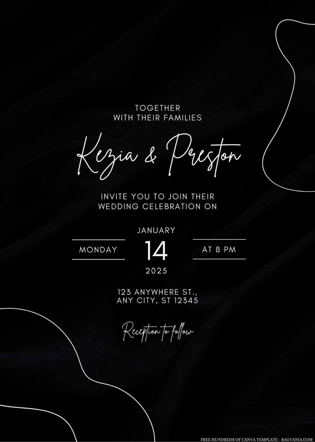 Free Editable Black Shape Line Art Wedding Invitation