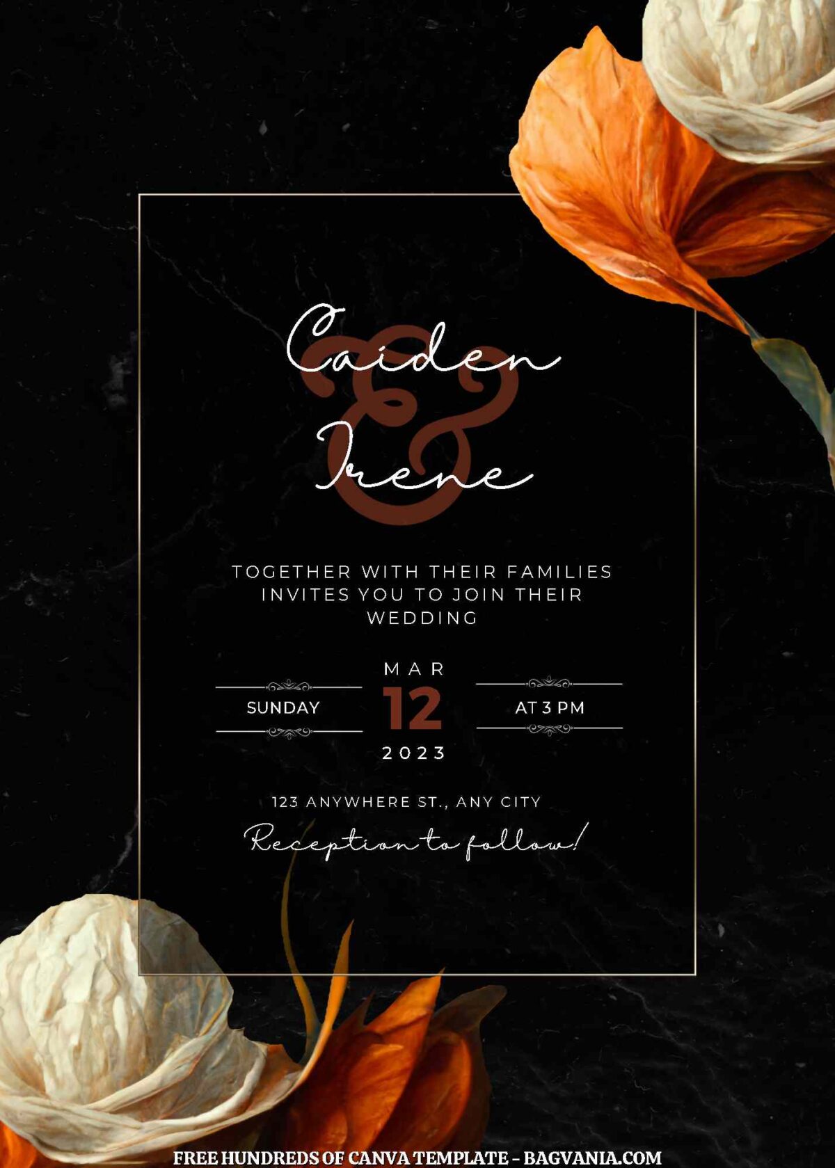 Free Editable Black Elegant Painting Flower Wedding Invitations