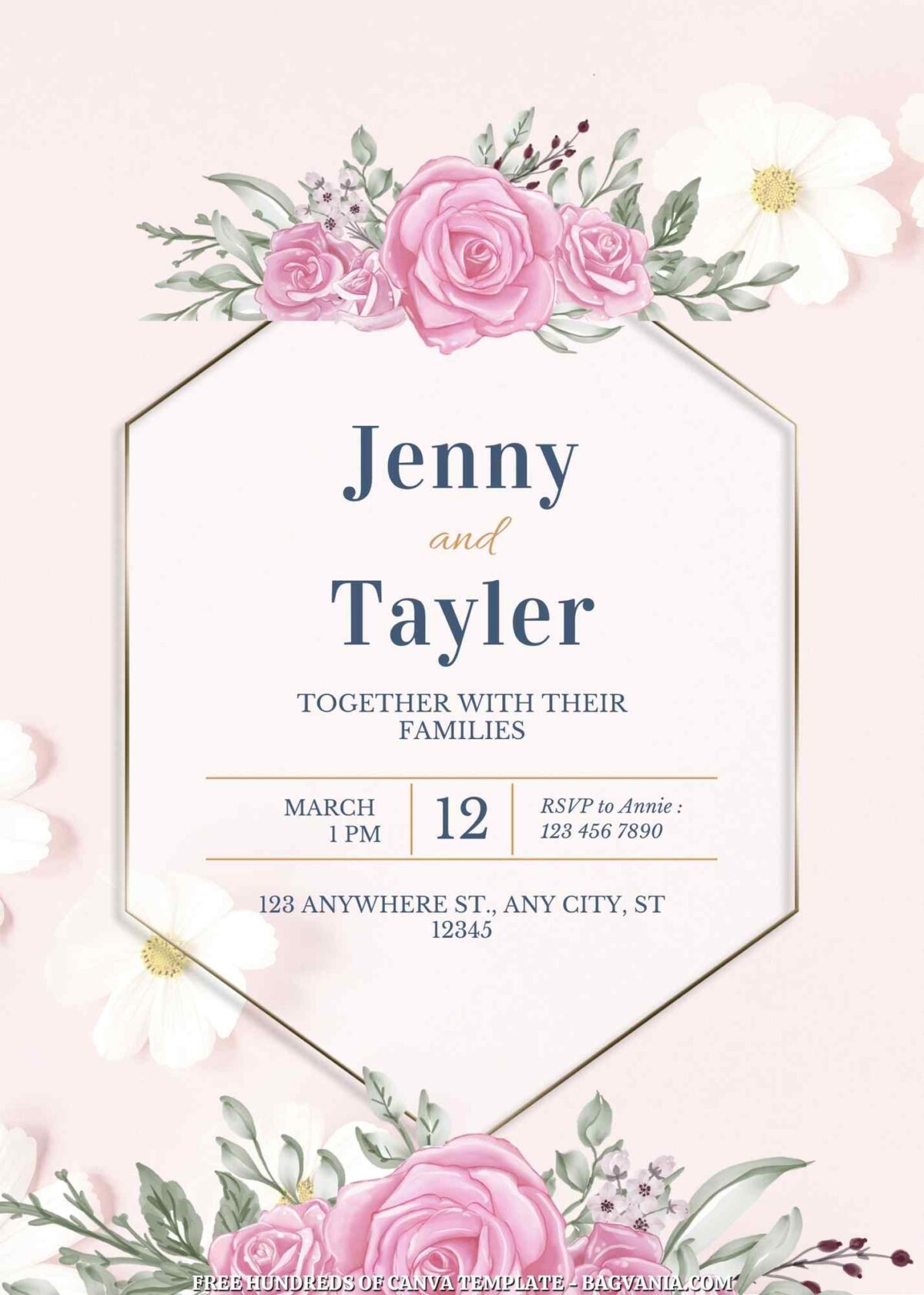  Free Editable Rose Pink Floral Wedding Invitation