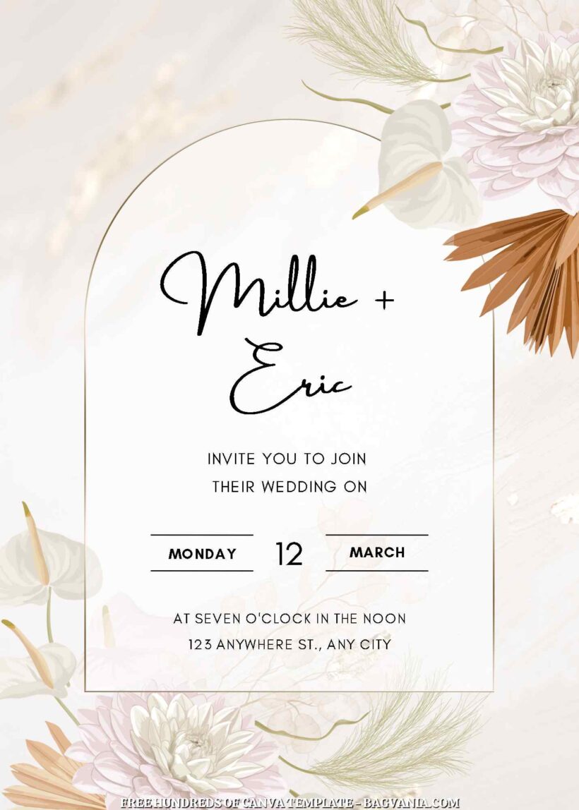 14+ Gold Dry Orange Floral Canva Wedding Invitation Templates | FREE ...