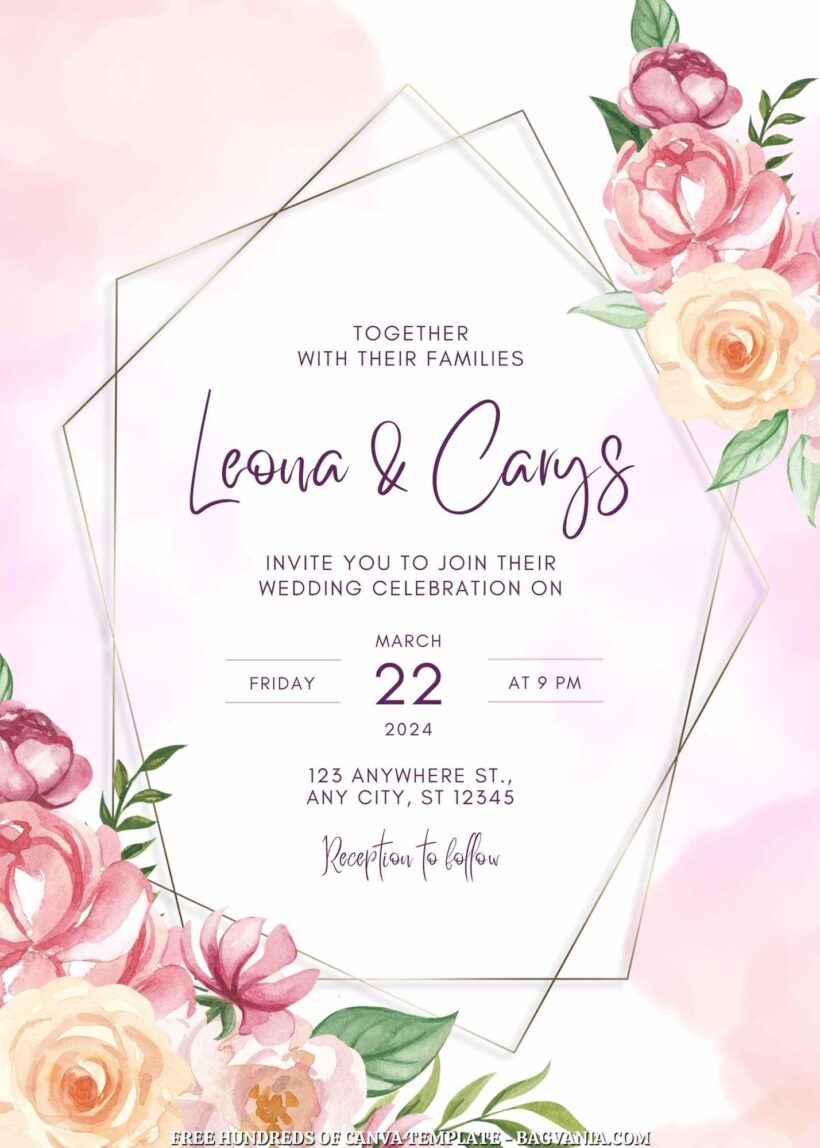14+ Pink Flower Arrangement Canva Wedding Invitation Templates | FREE ...
