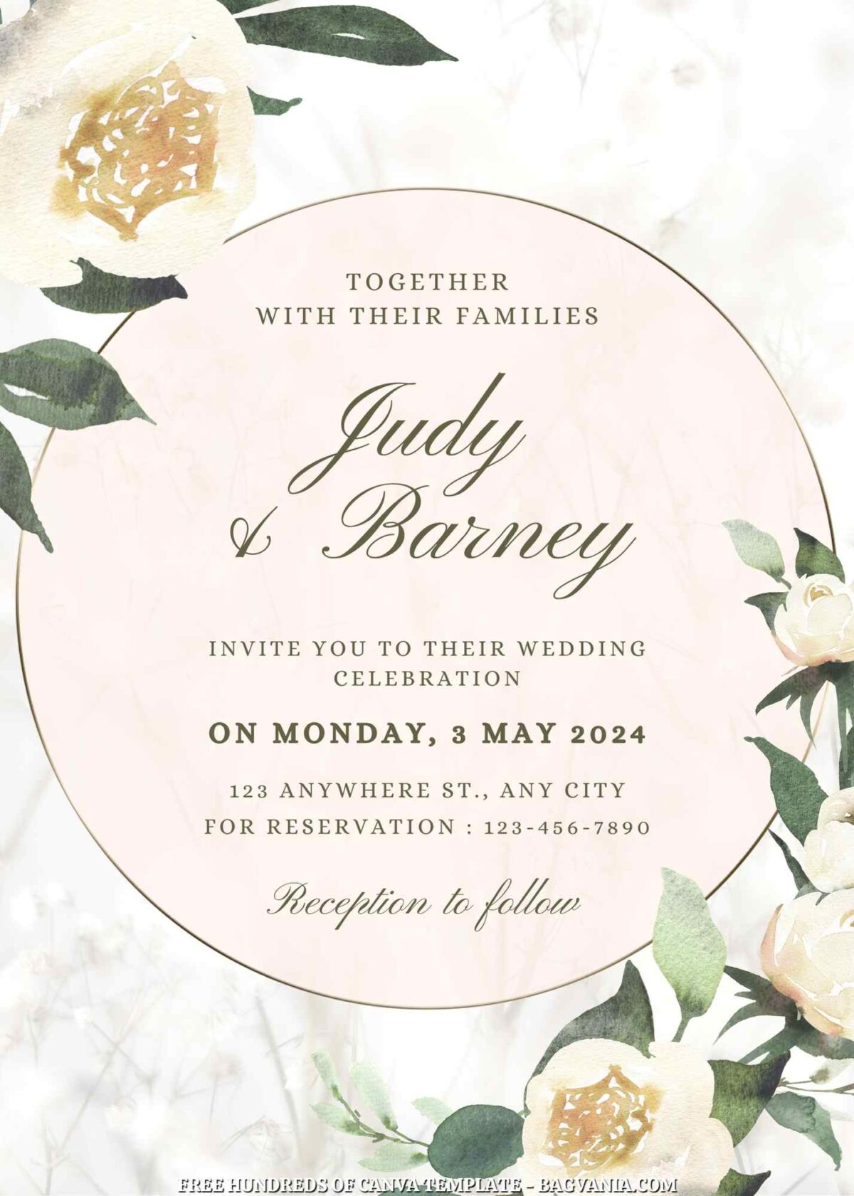 Free Editable White Flower Bouquet Wedding Invitation
