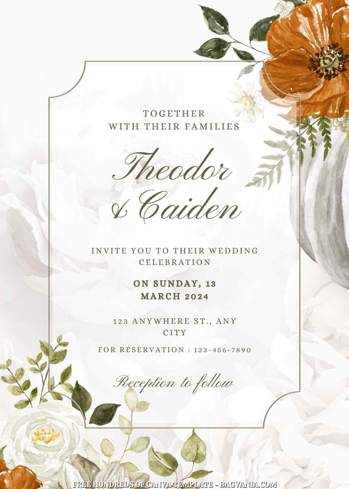 Free Editable Pastel Pumpkin White Wedding Invitation