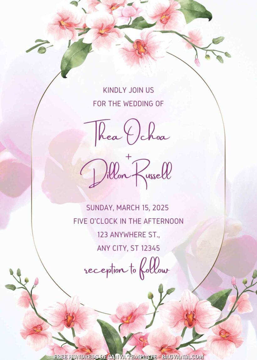 18+ Pink Orchid Floral Canva Wedding Invitation Templates | FREE ...