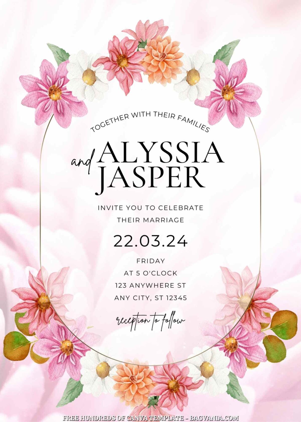 Free Editable Dahlia Watercolor Floral Wedding Invitation