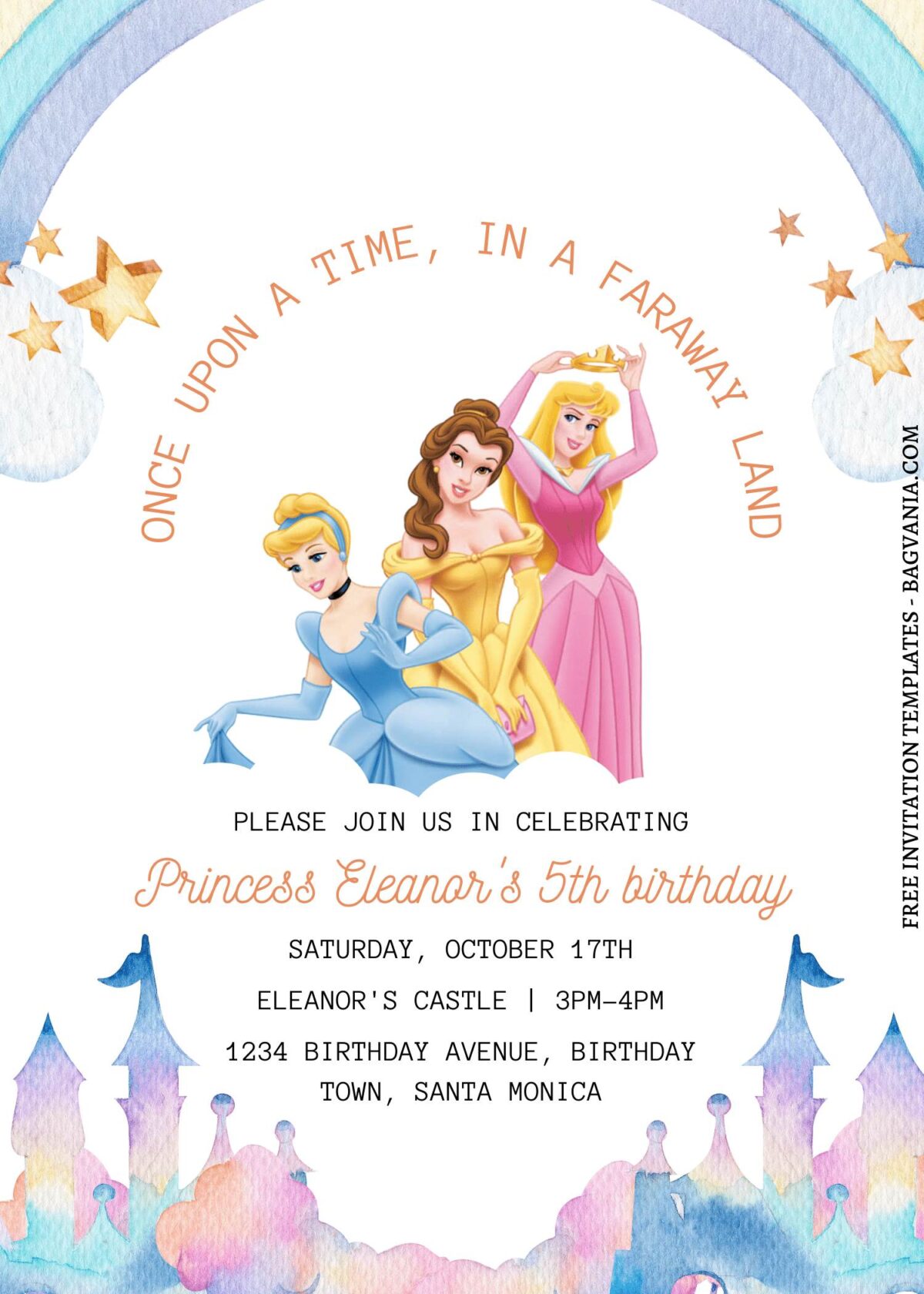 11+ Fairy Tale Disney Princess Castle Canva Birthday Invitation Templates with snow white
