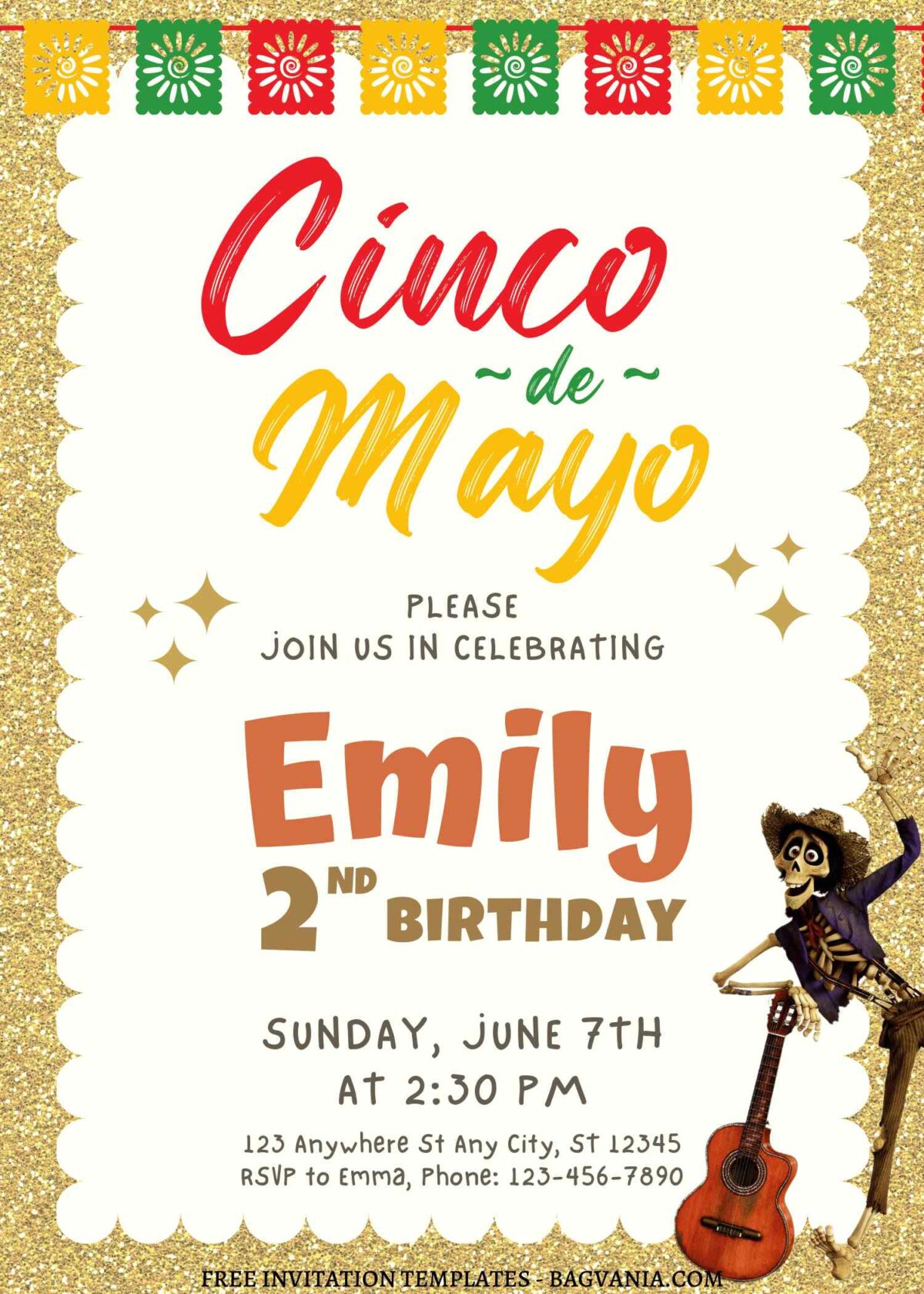 10+ Mexican Disney Coco Fiesta Canva Birthday Invitation Templates with Colorful papel picado