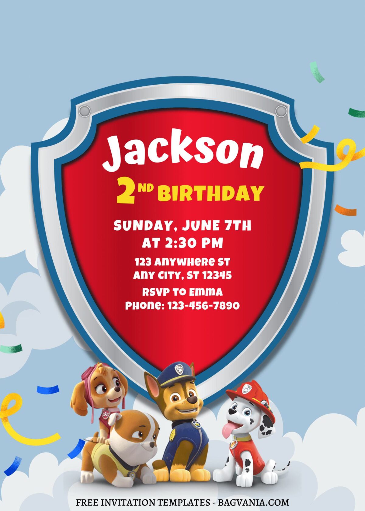 8+ Incredible PAW Patrol Themed Canva Birthday Invitation Templates with Sky background