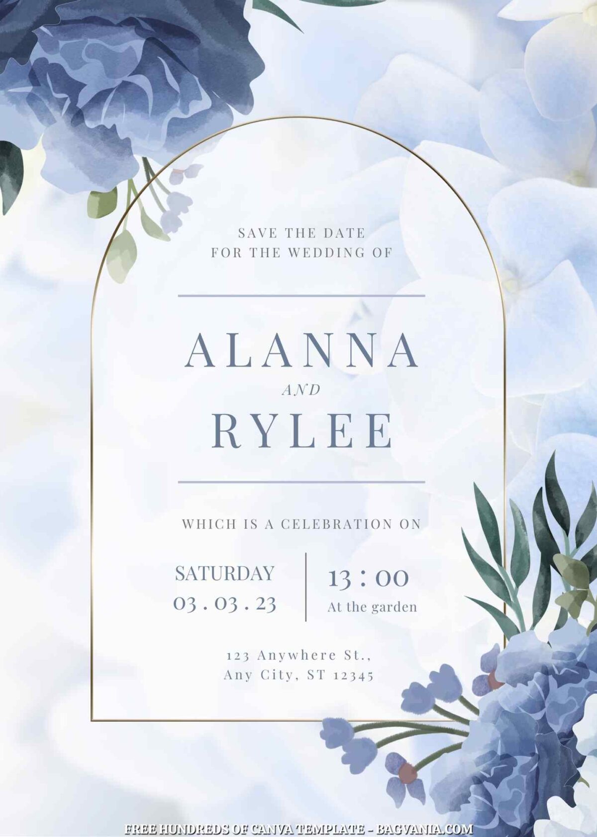 Free Editable Blue Hydrangea Floral Wedding Invitation