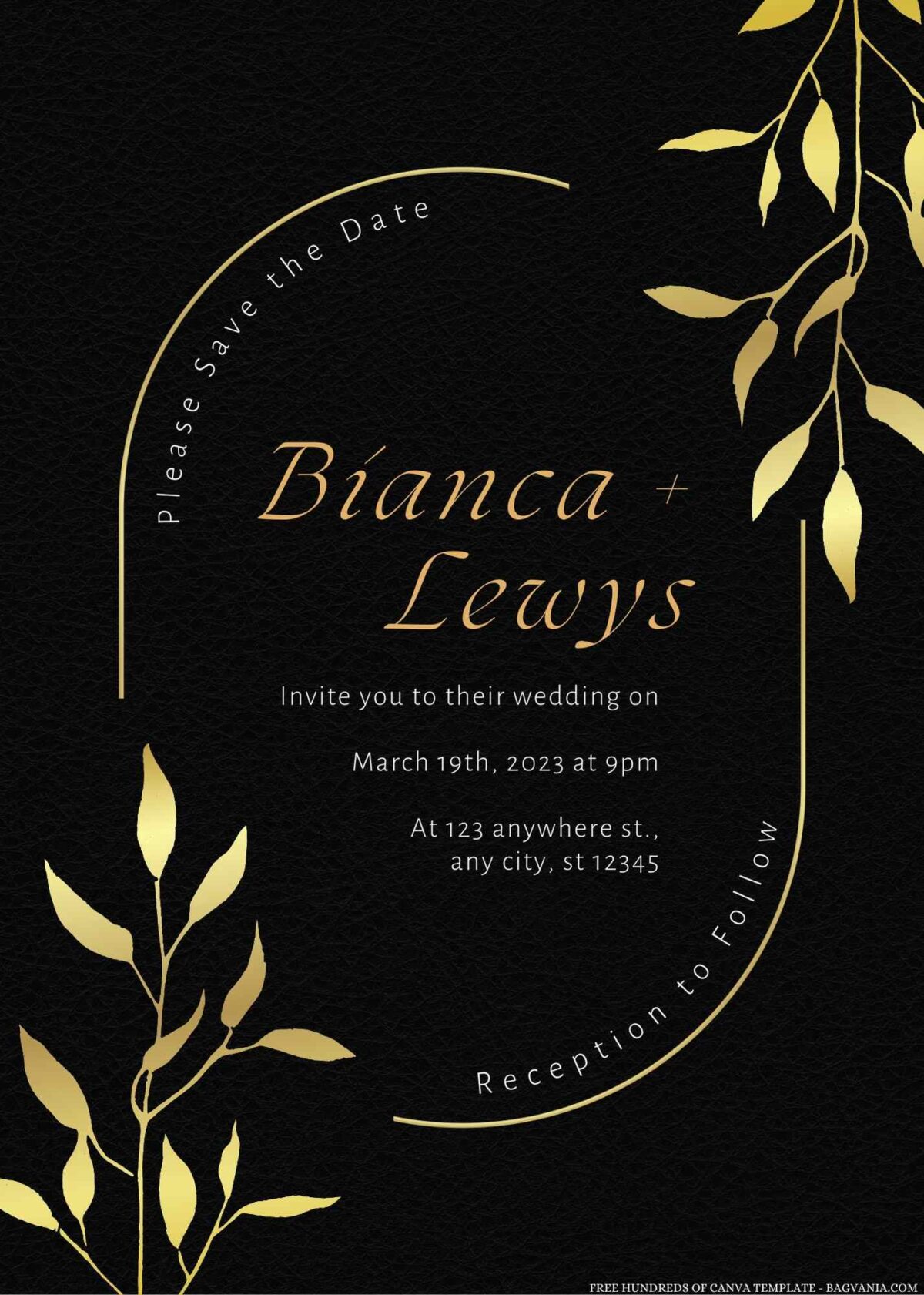 Free Editable Gold Floral Branch Wedding Invitation