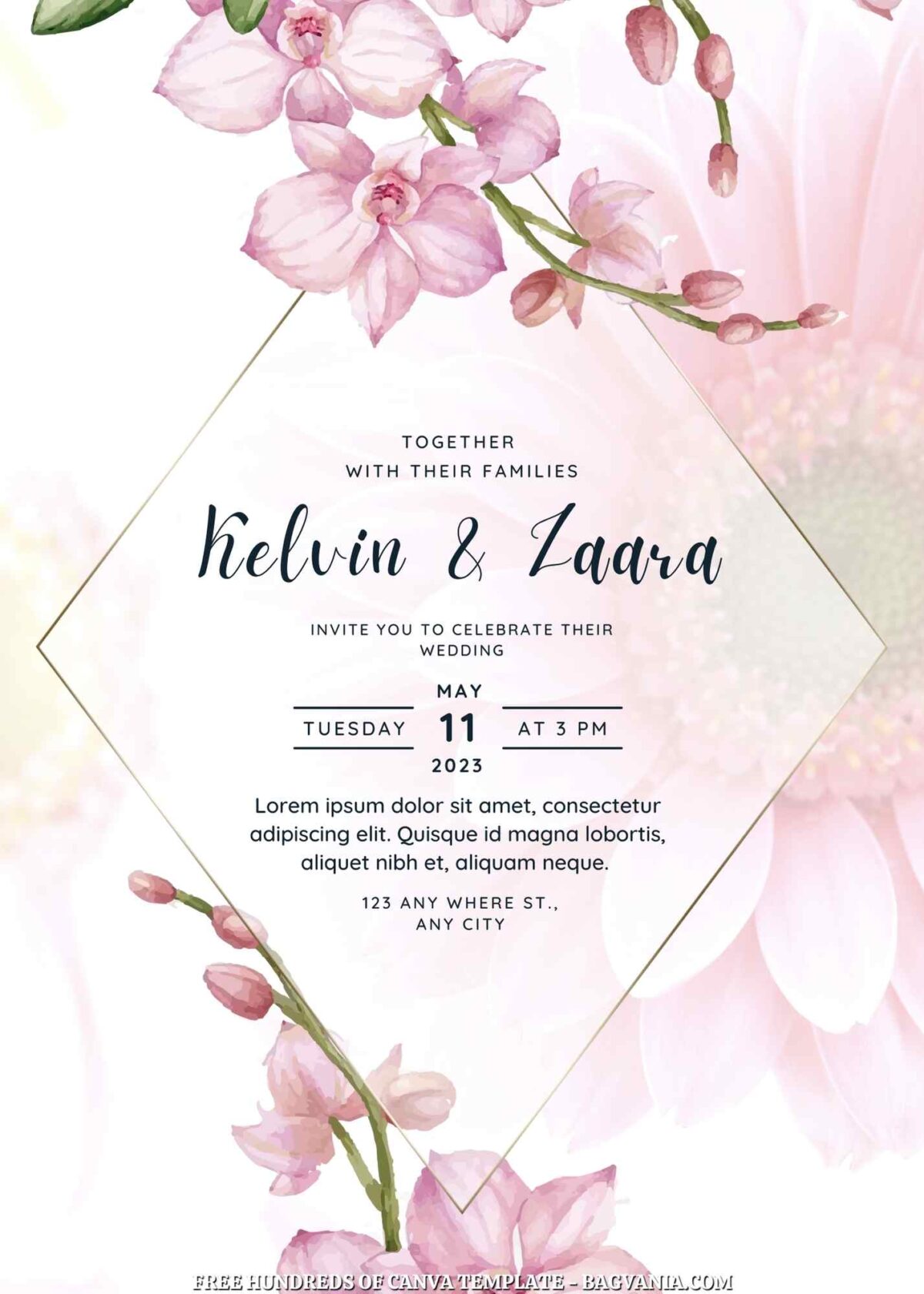 Free Editable Gerbera Pink Floral Wedding Invitation